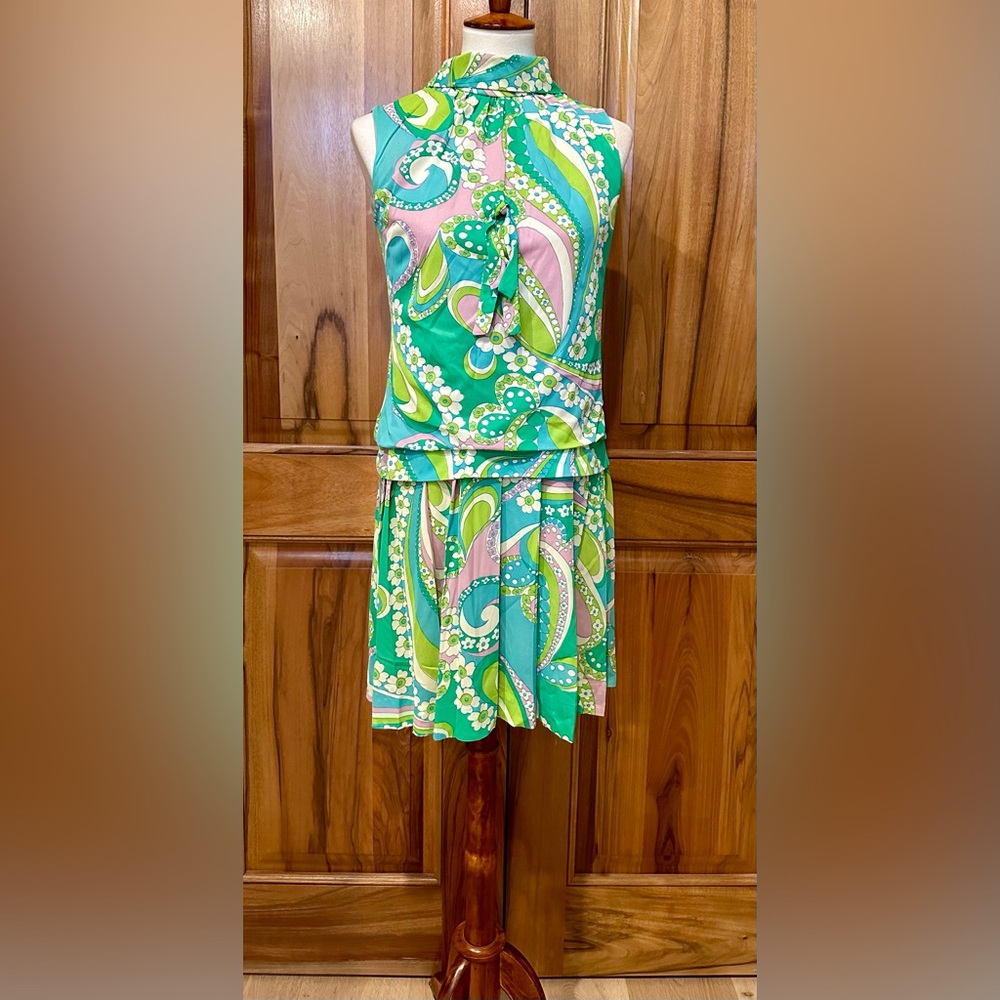 VTG 60s/70s Mode O’ Day California, Mod Bright Psychedelic Dress, est size M/L
